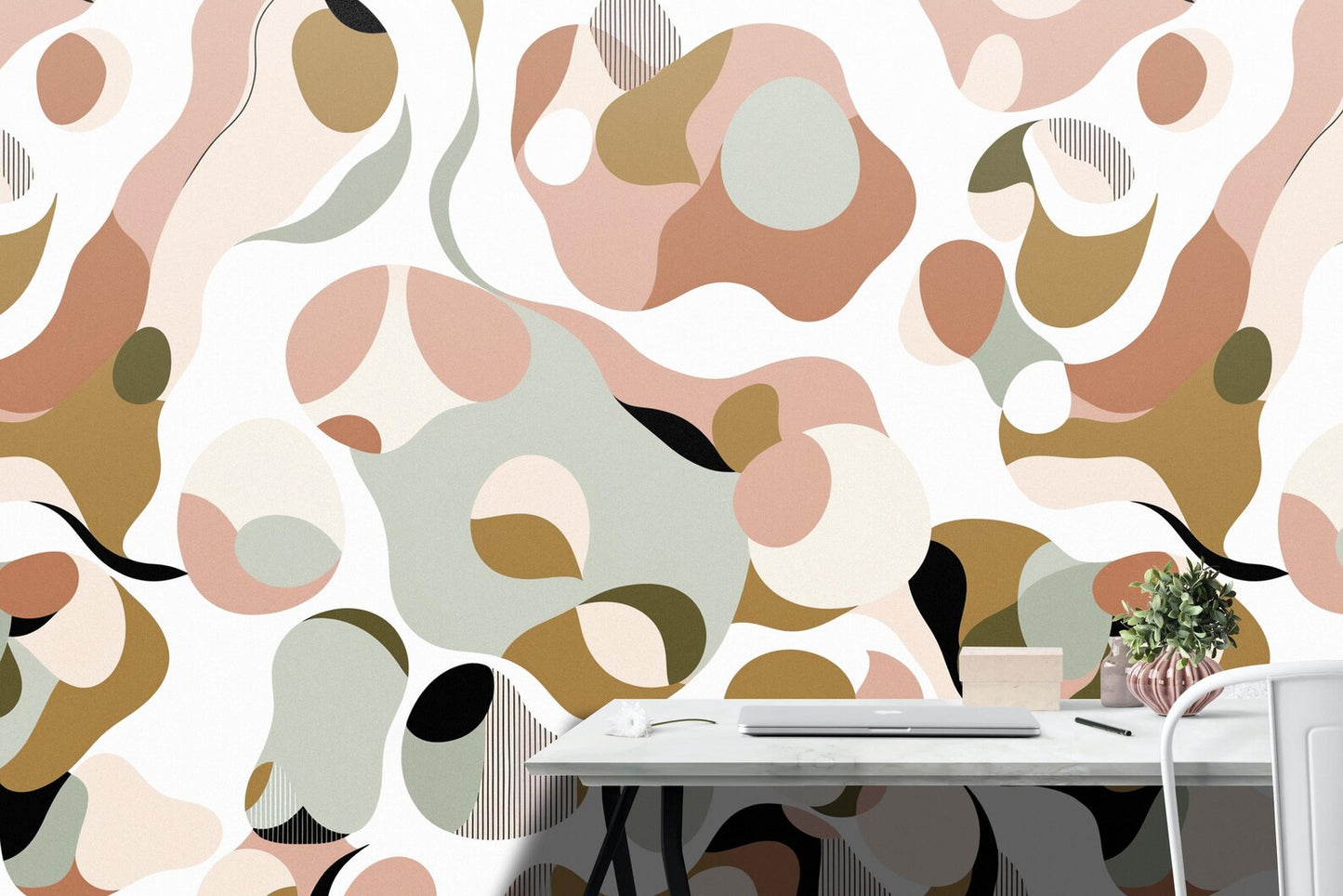 Modern Abstract Wallpaper | Organic Shapes | Wall Mural on White Background