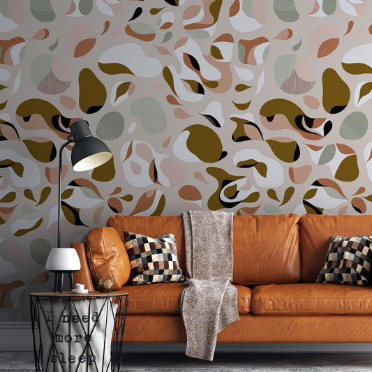 Modern Abstract Shapes Wallpaper | Organic Shapes | Wall Mural on White Background
