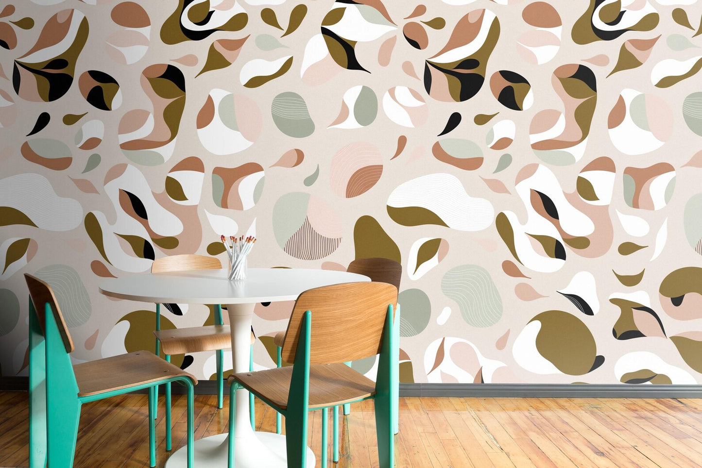 Modern Abstract Shapes Wallpaper | Organic Shapes | Wall Mural on White Background