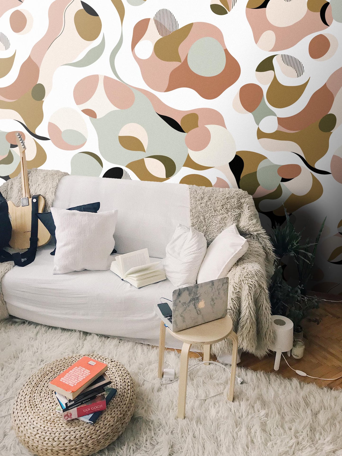 Modern Abstract Wallpaper | Organic Shapes | Wall Mural on White Background
